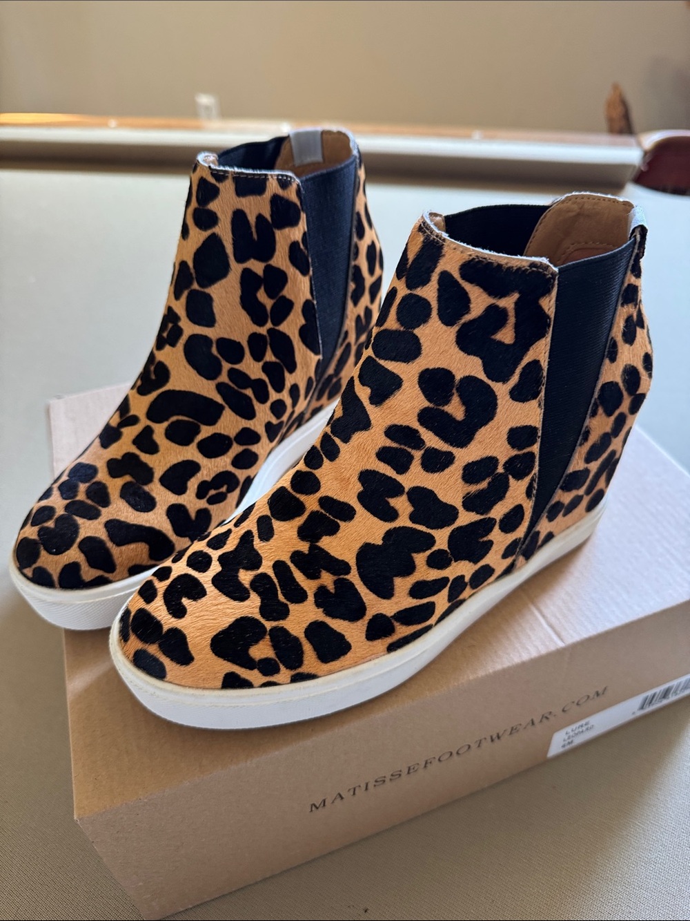 Matisse Leopard-Print Wedge Sneaker Boot in Tan and Black